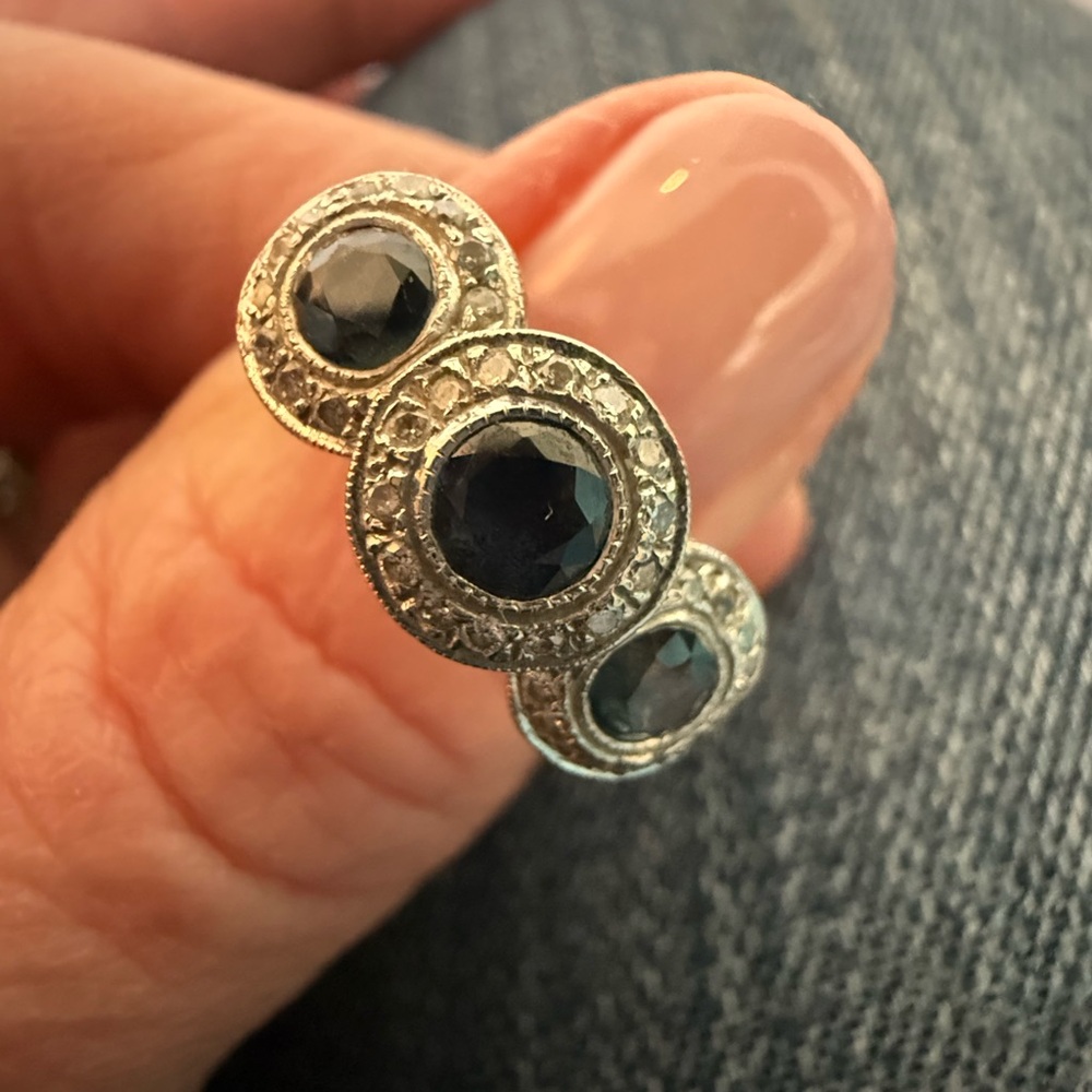 18k White Gold Mark Henry Sapphire Diamond Ring - Picture 5 of 13